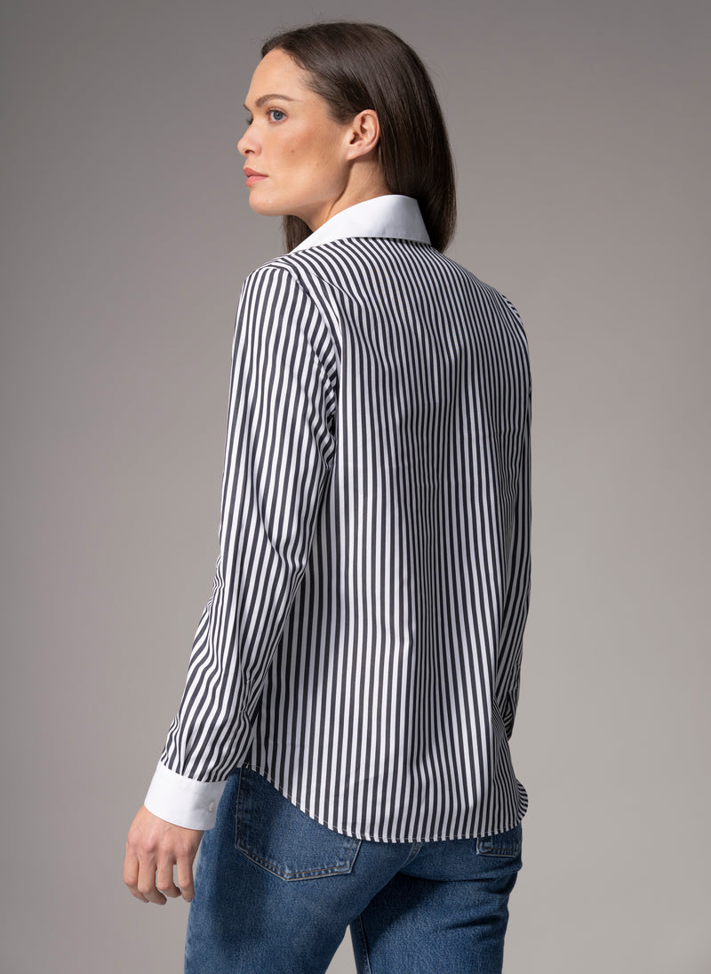 COLLEEN "THE CLASSIC" BLACK & WHITE STRIPE BASIC EASY FIT COTTON SHIRT