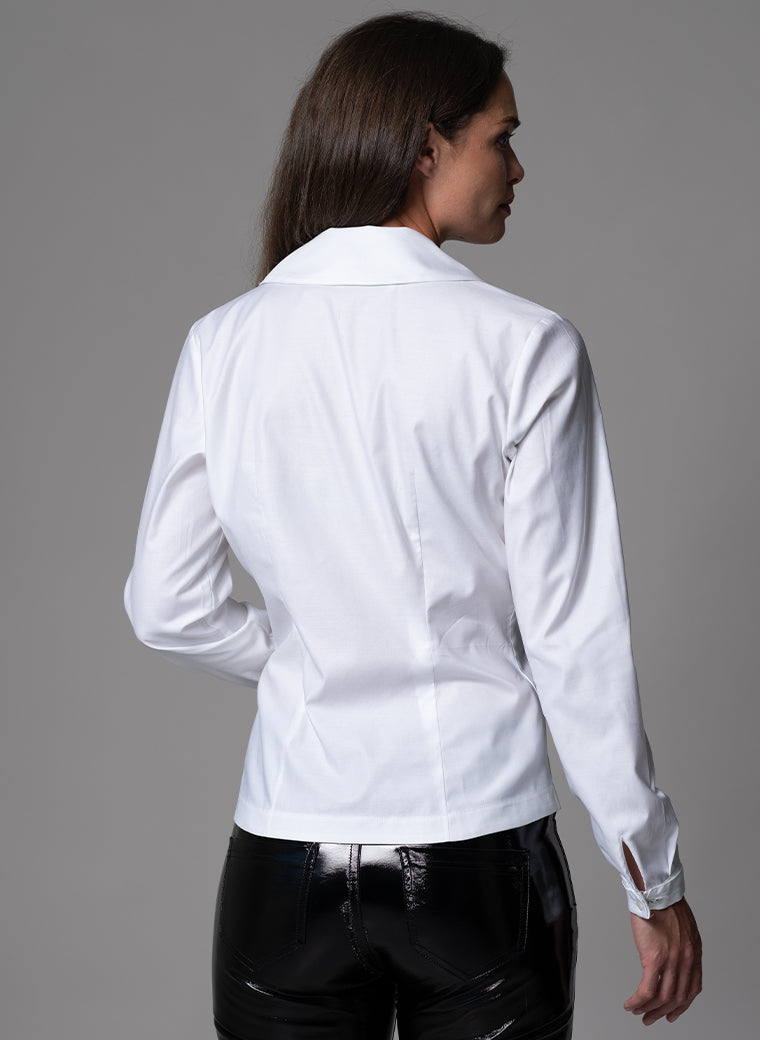 ISADORA WHITE REVER COLLAR ZIP FRONT TAILORED BLOUSE
