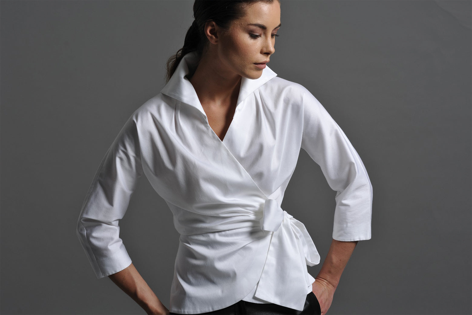 ABIGAIL WHITE WRAP COTTON BLOUSE