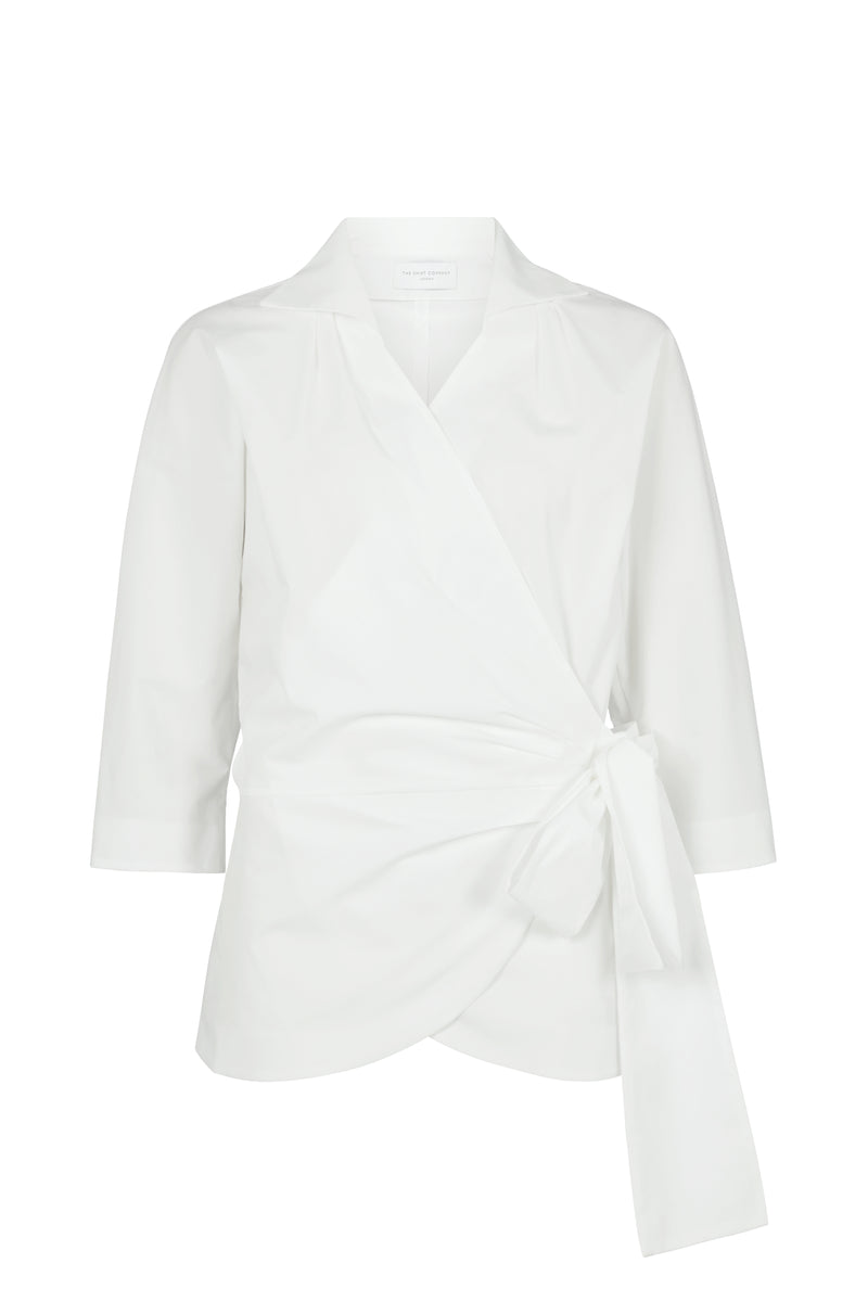 Abigail White Wrap Cotton Poplin Blouse
