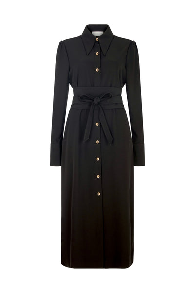 Allegra Black Everyday Midi Shirt Dress with Obi Belt