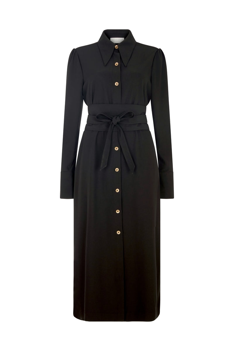 Allegra Black Everyday Midi Shirt Dress with Obi Belt