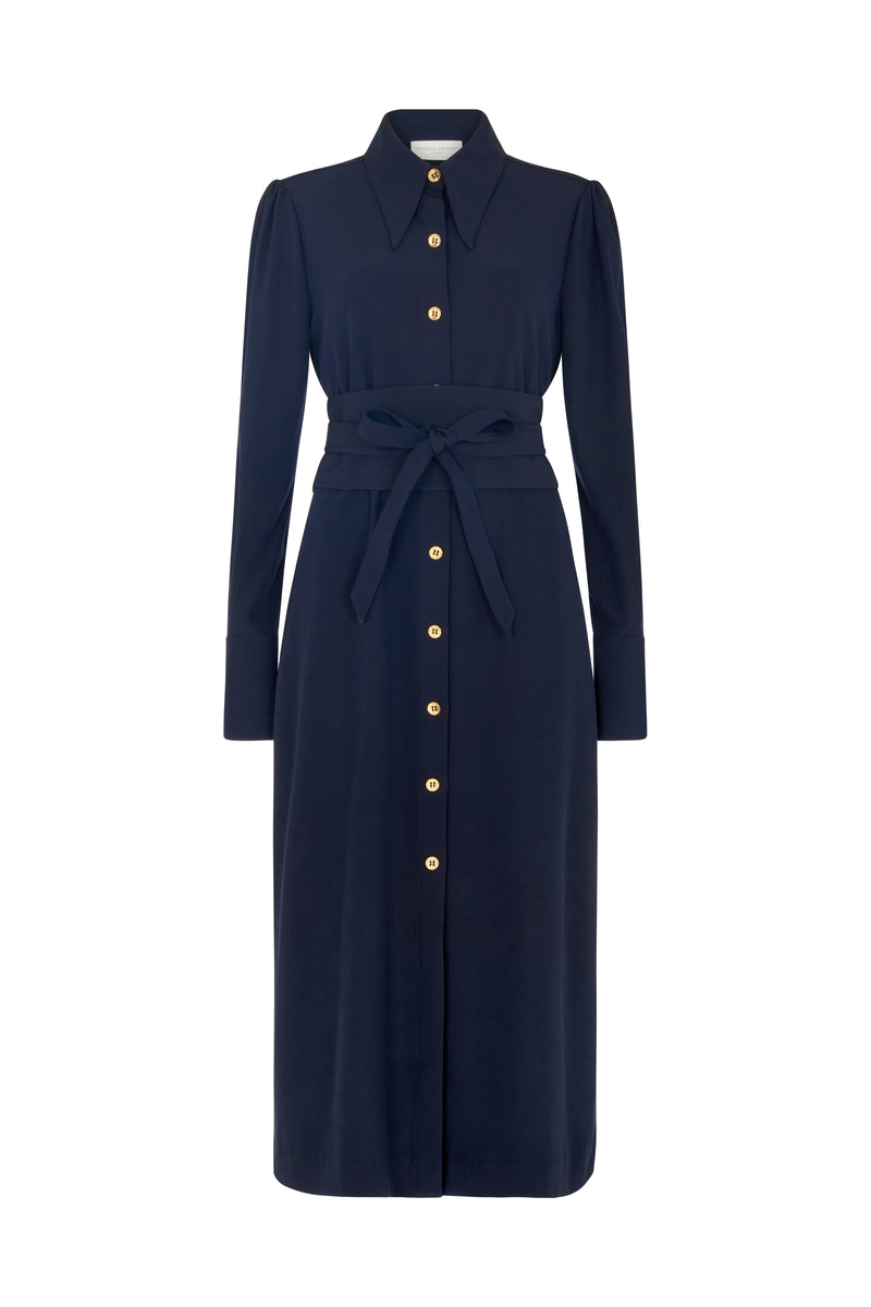 Allegra Navy Everyday Midi Shirt Dress with Obi Belt