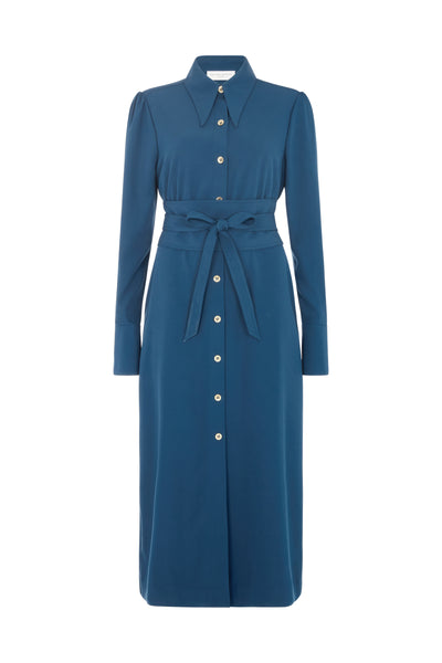 Allegra Prussian Blue Everyday Midi Shirt Dress with Obi Belt