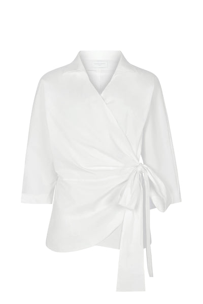 Abigail Curve White Wrap Cotton Poplin Blouse
