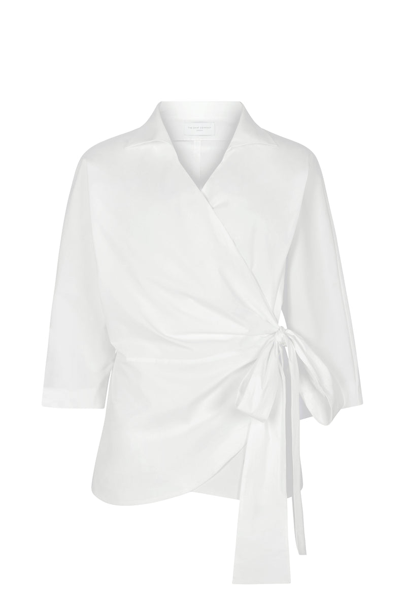 Abigail Curve White Wrap Cotton Poplin Blouse