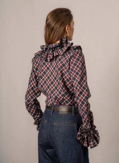 Filadelfia Tartan Check Tailored Ruffle Collar and Cuff Shirt