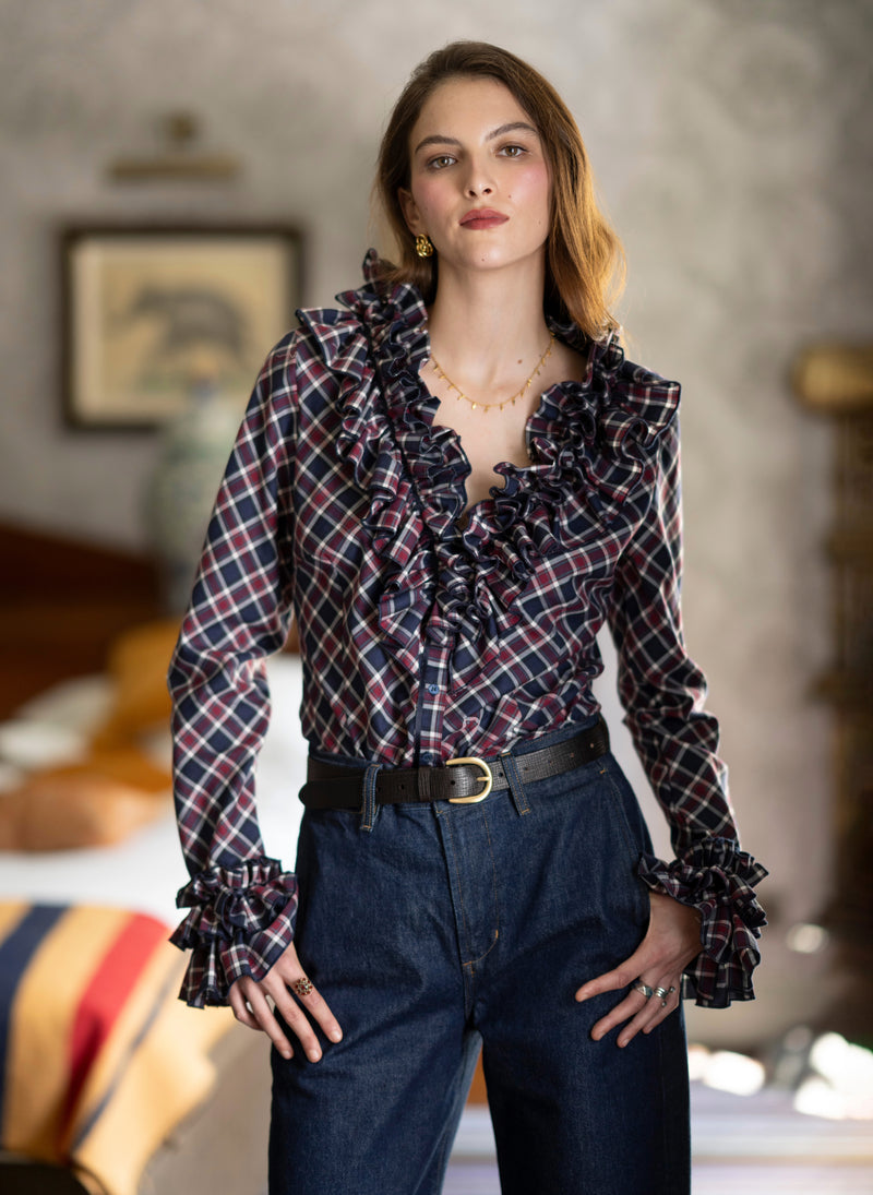 Filadelfia Tartan Check Tailored Ruffle Collar and Cuff Shirt
