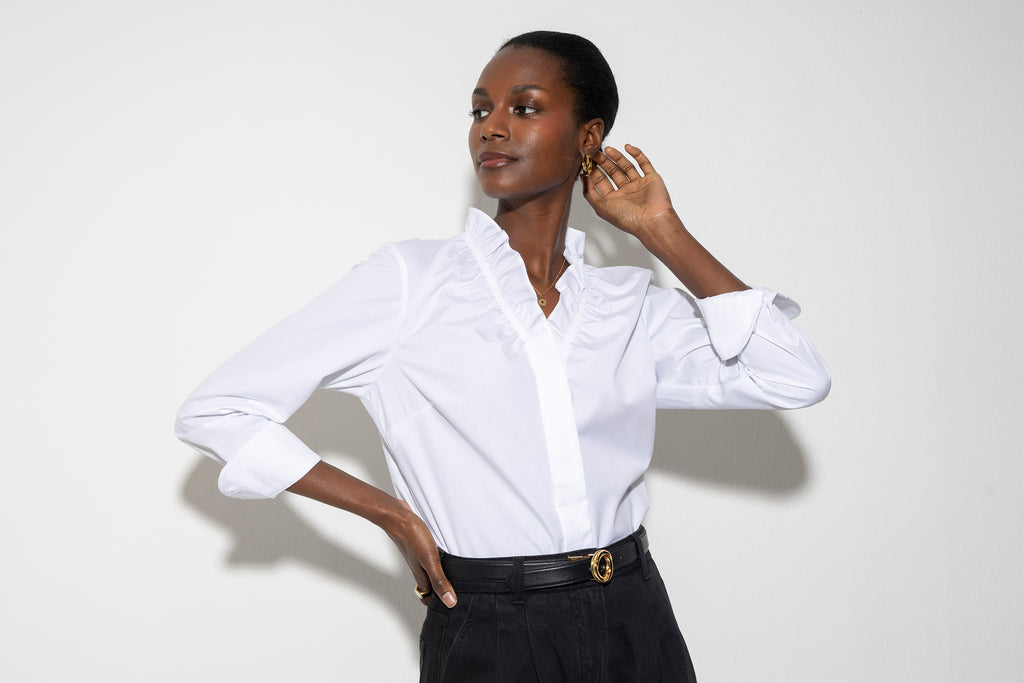 Anita Regular Fit Frill Neckline Cotton Poplin