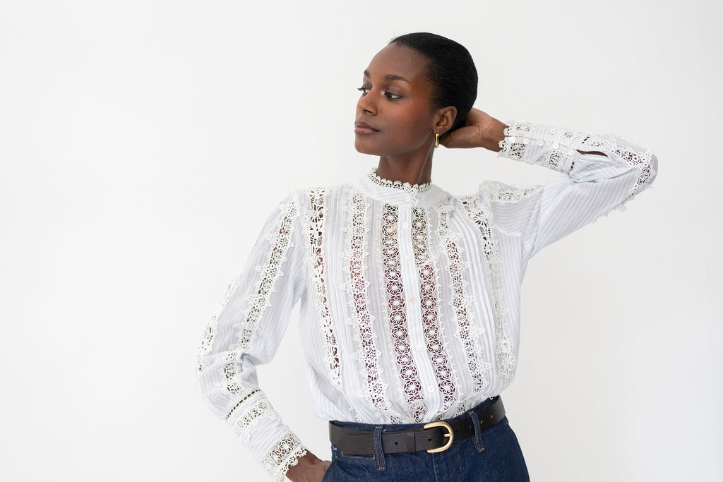 Annalisa Relaxed Fit Lace Blouse Stripe