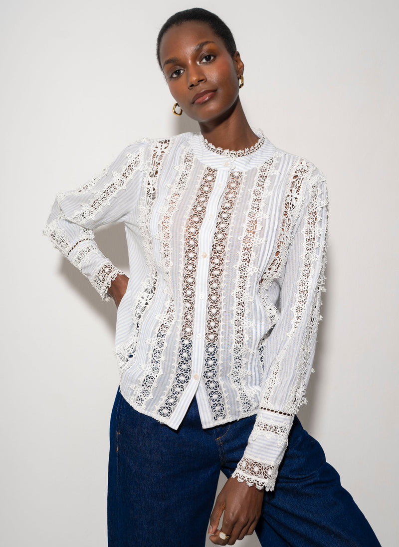 Annalisa Relaxed Fit Lace Blouse in Light Blue Stripe – The Shirt