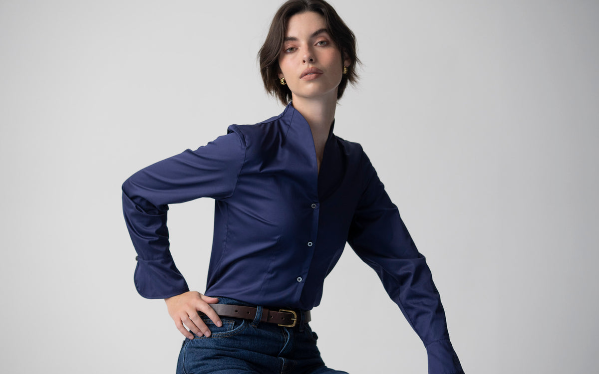 The Shirt Company ARIA SHIRT - THE TULIP - Navy, Cotton Sateen