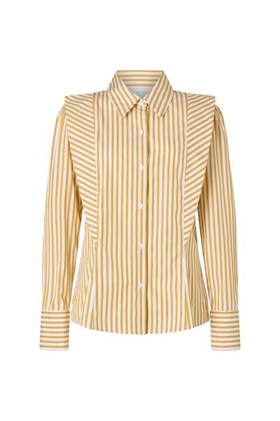 Brooke Gold & White Stripe V-Line Silhouette Tailored Cotton Shirt