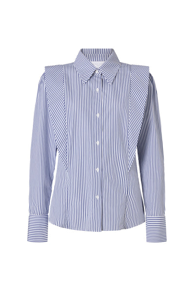 Brooke Navy & White Stripe V-Line Silhouette Tailored Cotton Shirt
