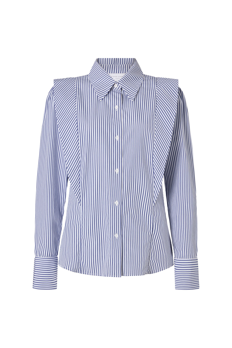 Brooke Navy & White Stripe V-Line Silhouette Tailored Cotton Shirt