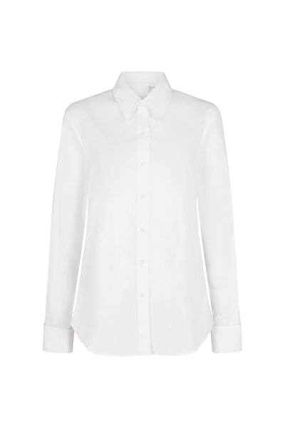 Cameron "The Classic" Semi-fit Basic Shirt with Double Cuffs in White Cotton Poplin