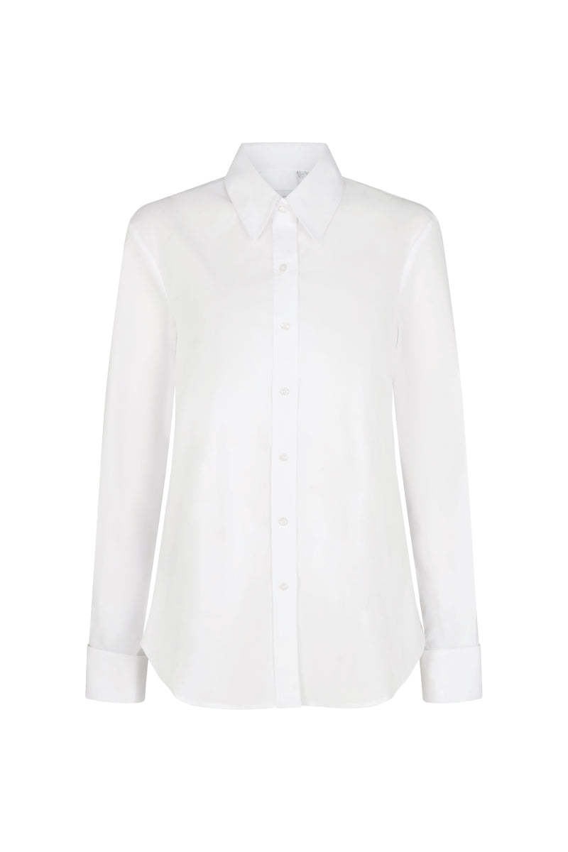 Cameron "The Classic" Semi-fit Basic Shirt with Double Cuffs in White Cotton Poplin