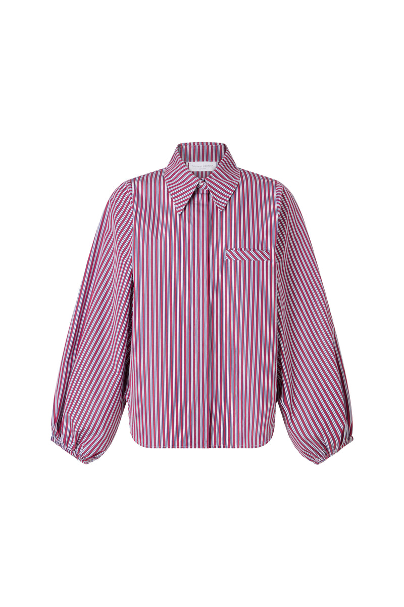 Candice Burgundy Stripe Contemporary Blouson Sleeve Cotton Shirt