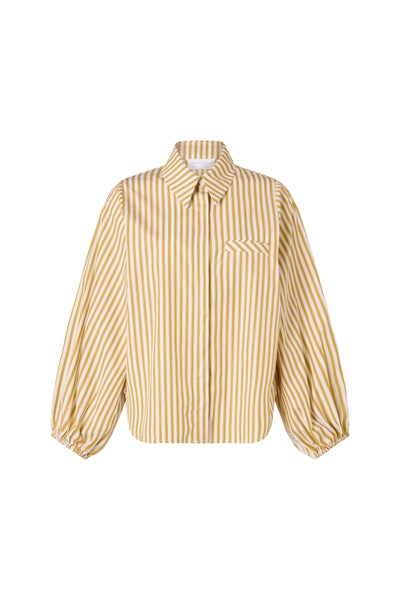 Candice Gold Stripe Contemporary Blouson Sleeve Cotton Shirt