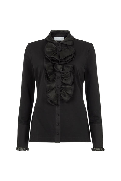 Caprice Black Ruffle Jersey Shirt