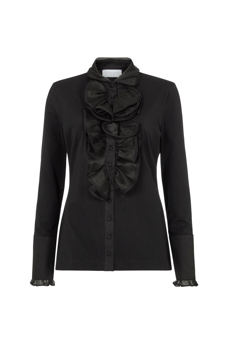 Caprice Black Ruffle Jersey Shirt