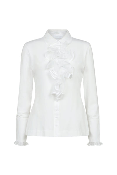 Caprice White Ruffle Jersey Shirt