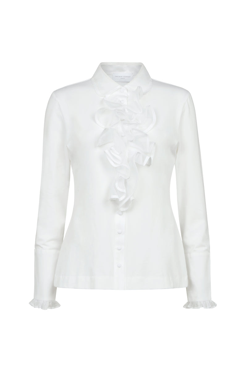 Caprice White Ruffle Jersey Shirt