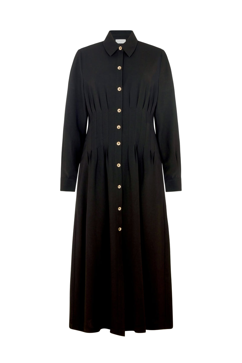 Cara Black Waist Defining Fit and Flare Midi Shirt Dress
