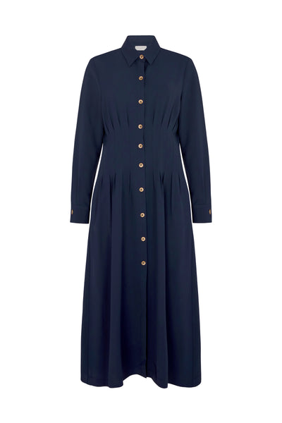 Cara Navy Waist Defining Fit and Flare Midi Shirt Dress