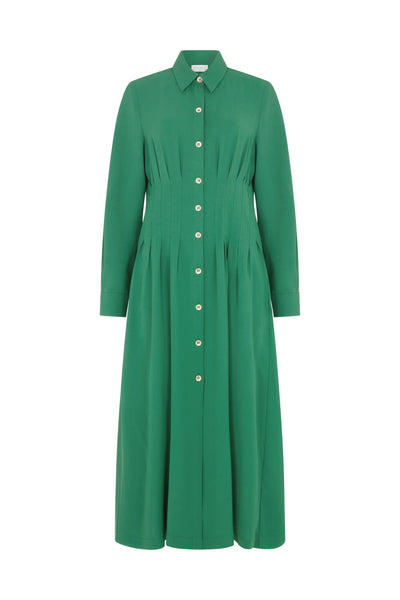 Cara Emerald Waist Defining Fit and Flare Midi Shirt Dress