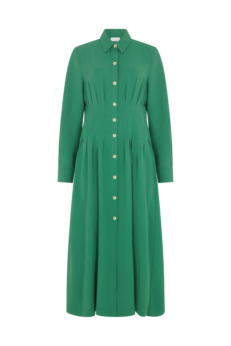 Cara Emerald Waist Defining Fit and Flare Midi Shirt Dress