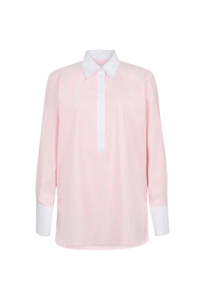 Carla "The Pop-over" Pink & White Stripe Tunic Cotton Oxford Shirt