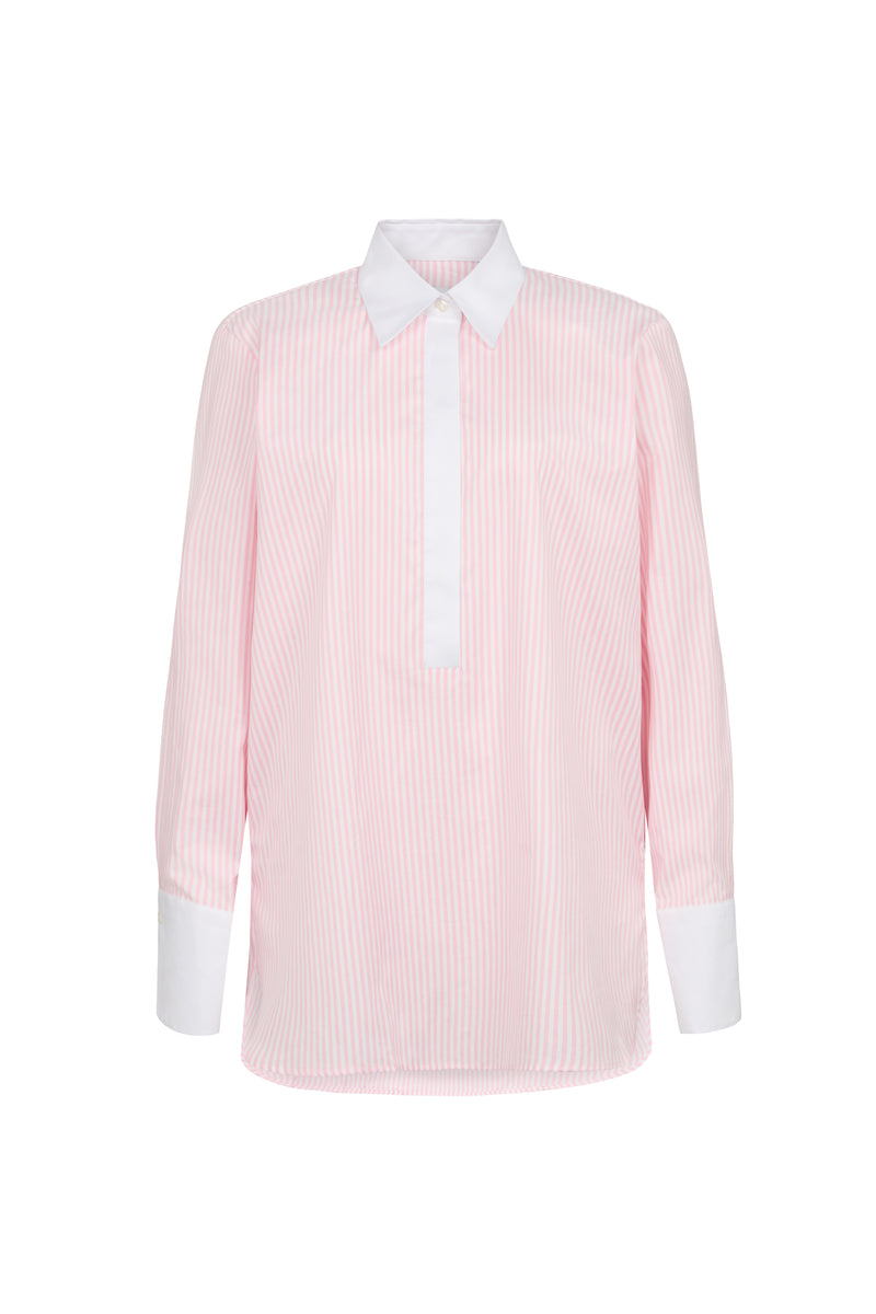 Carla "The Pop-over" Pink & White Stripe Tunic Cotton Oxford Shirt