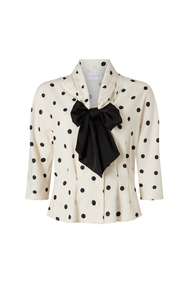 Celeste Ivory & Black Polka Dot Blouse with Black Pussy Bow