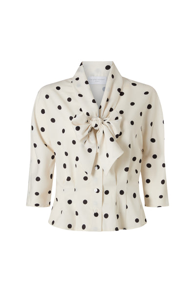 Celeste Ivory & Black Polka Dot Pussy Bow Blouse