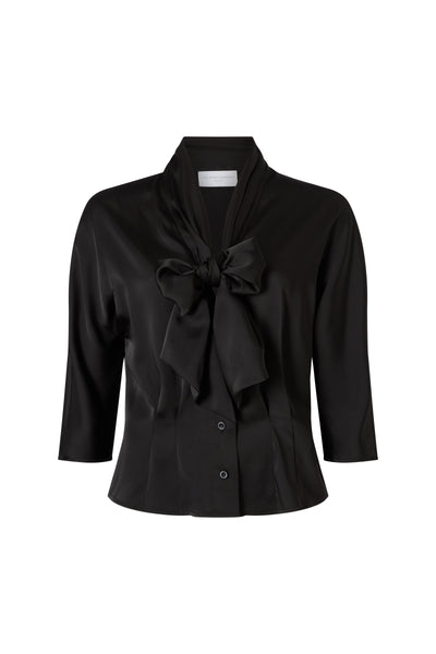 Celeste Black Pussy Bow Blouse