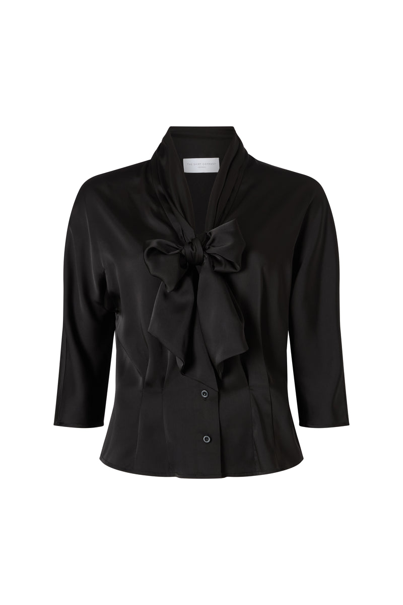 Celeste Black Pussy Bow Blouse