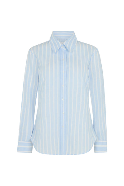 Colleen "The Classic" Blue Stripe Linen Semi-fit Basic Shirt