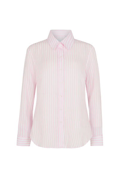 Colleen "The Classic" Pink Stripe Linen Semi-fit Basic Shirt