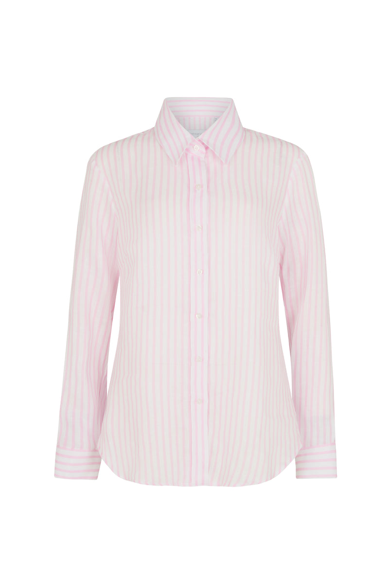 Colleen "The Classic" Pink Stripe Linen Semi-fit Basic Shirt