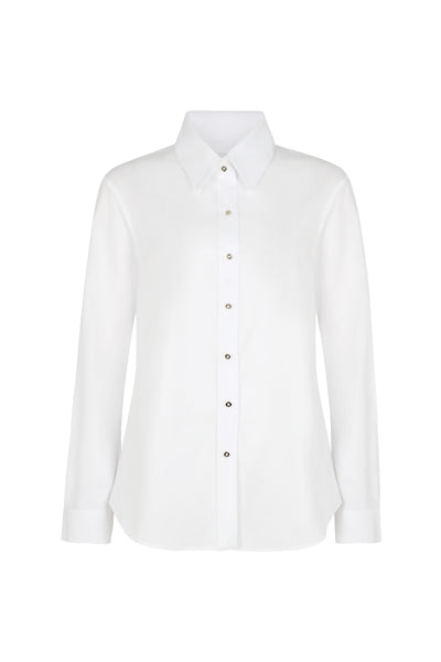 Colleen "The Classic" White Cotton Oxford with Gold Buttons Semi-fit Basic Shirt