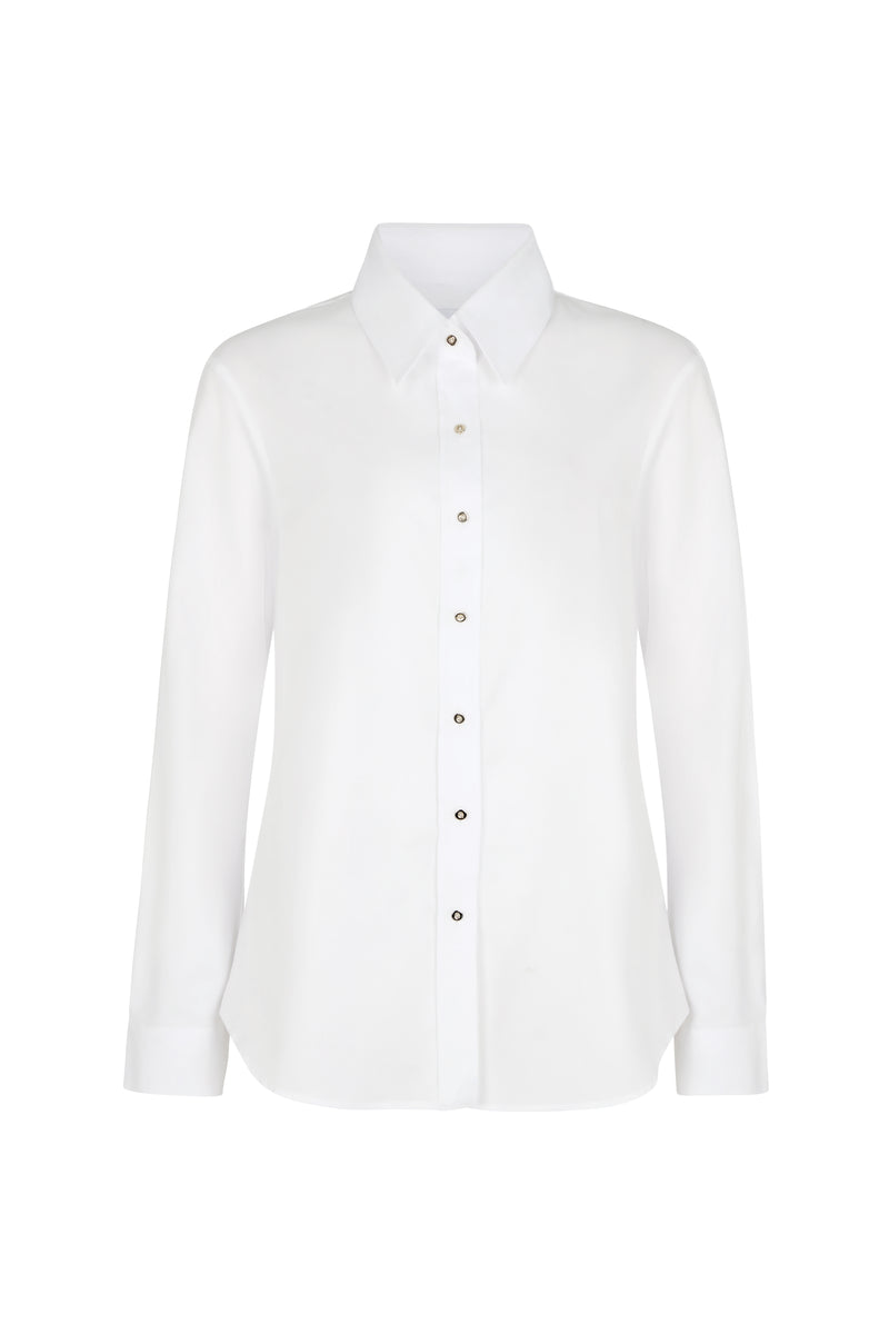 Colleen "The Classic" White Cotton Oxford with Gold Buttons Semi-fit Basic Shirt