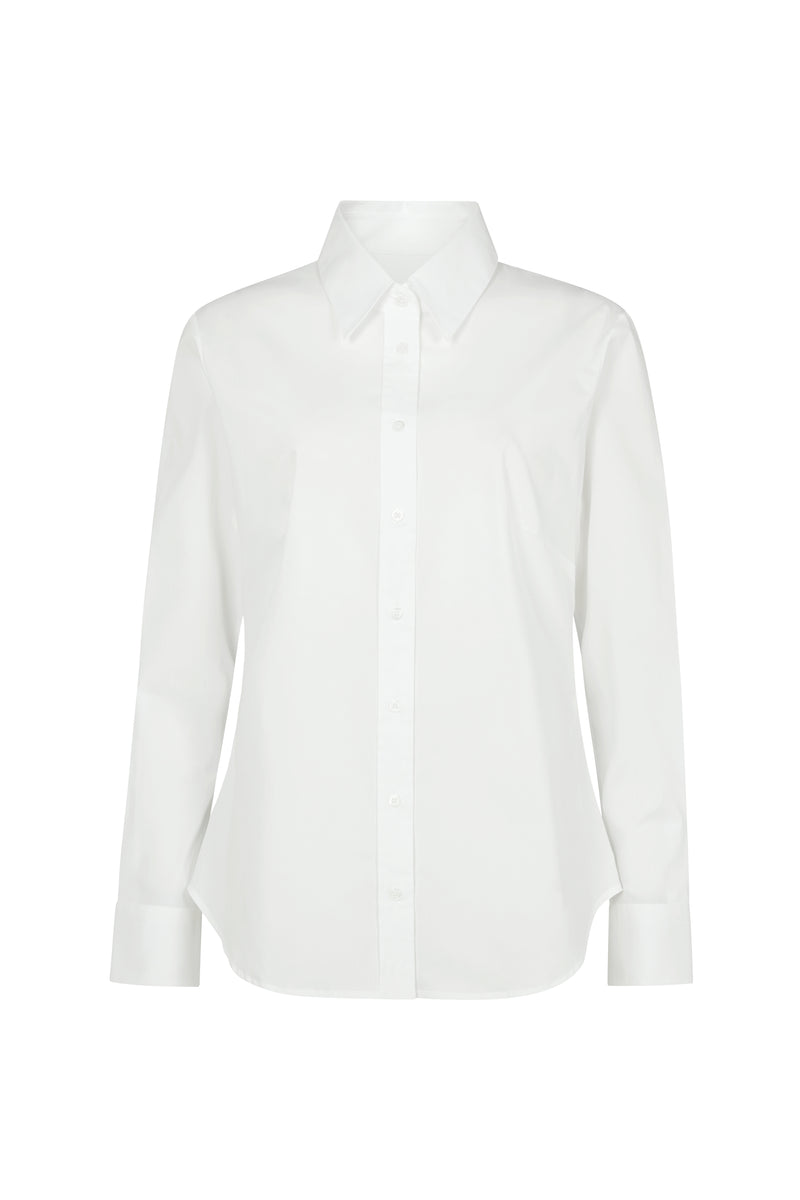 Colleen "The Classic" White Semi-fit Basic Shirt in Cotton Poplin