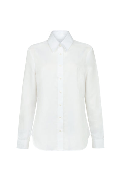 Colleen "The Classic" White Linen Weave Semi-fit Basic Shirt