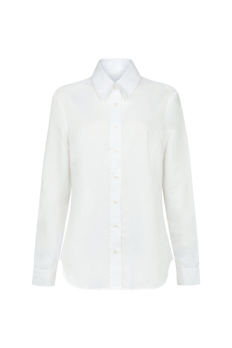 Colleen "The Classic" White Linen Weave Semi-fit Basic Shirt