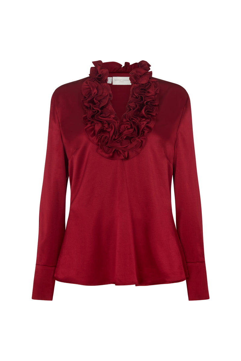Constance Claret Ruffle Collar Silk Satin Evening Blouse