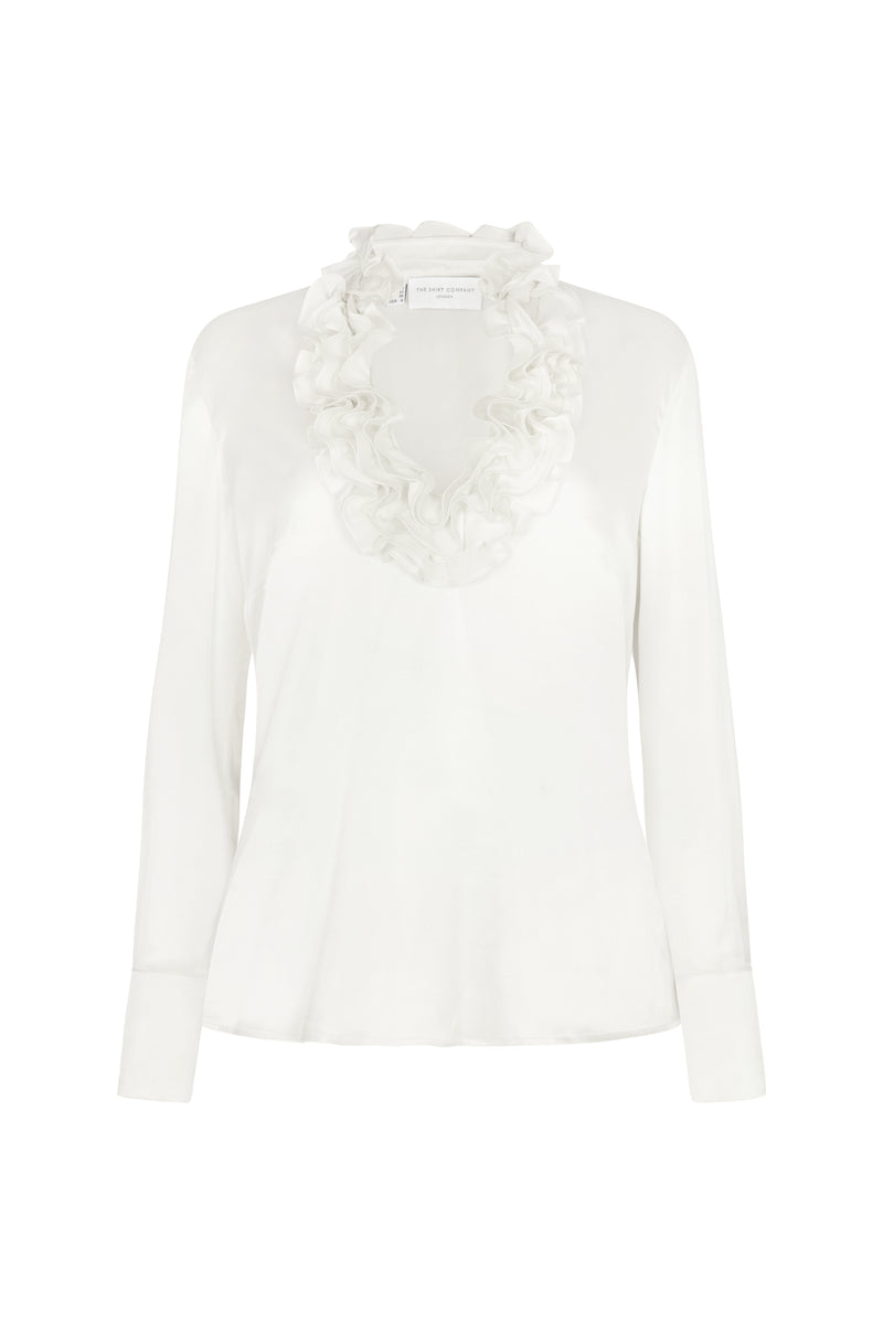 Constance Ivory Ruffle Collar Silk Satin Evening Blouse