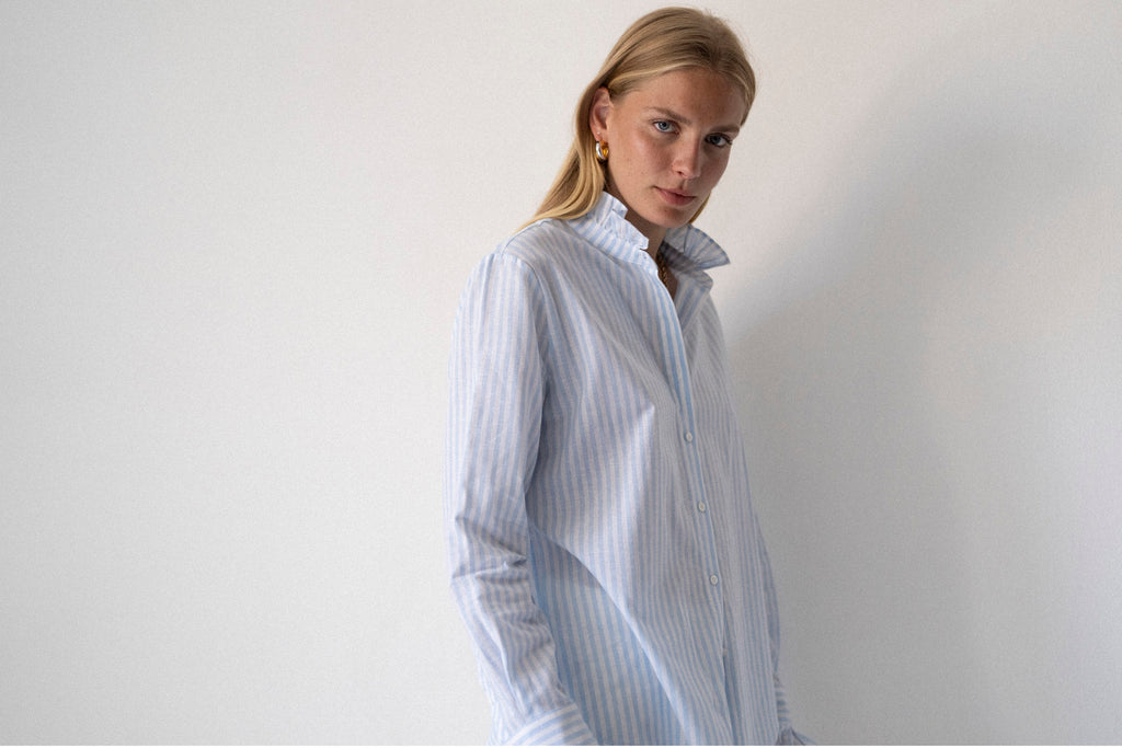 CATALINA RELAXED FIT FRILL COLLAR STRIPE LINEN COTTON