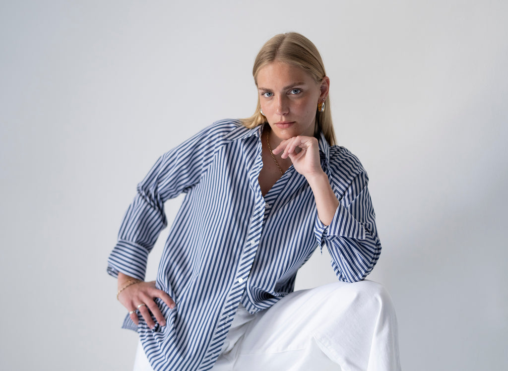 GILLY RELAXED NAVY STRIPE COTTON POPLIN