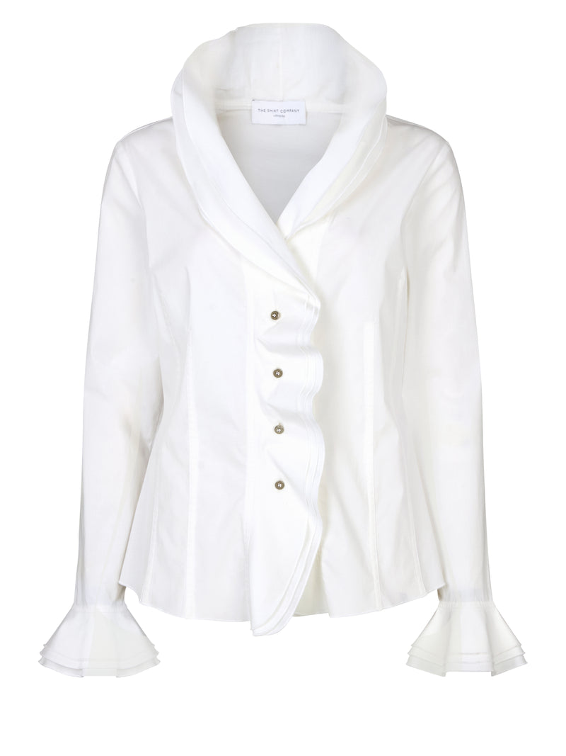 Isabella White Tiered Ruffle Cotton Shirt